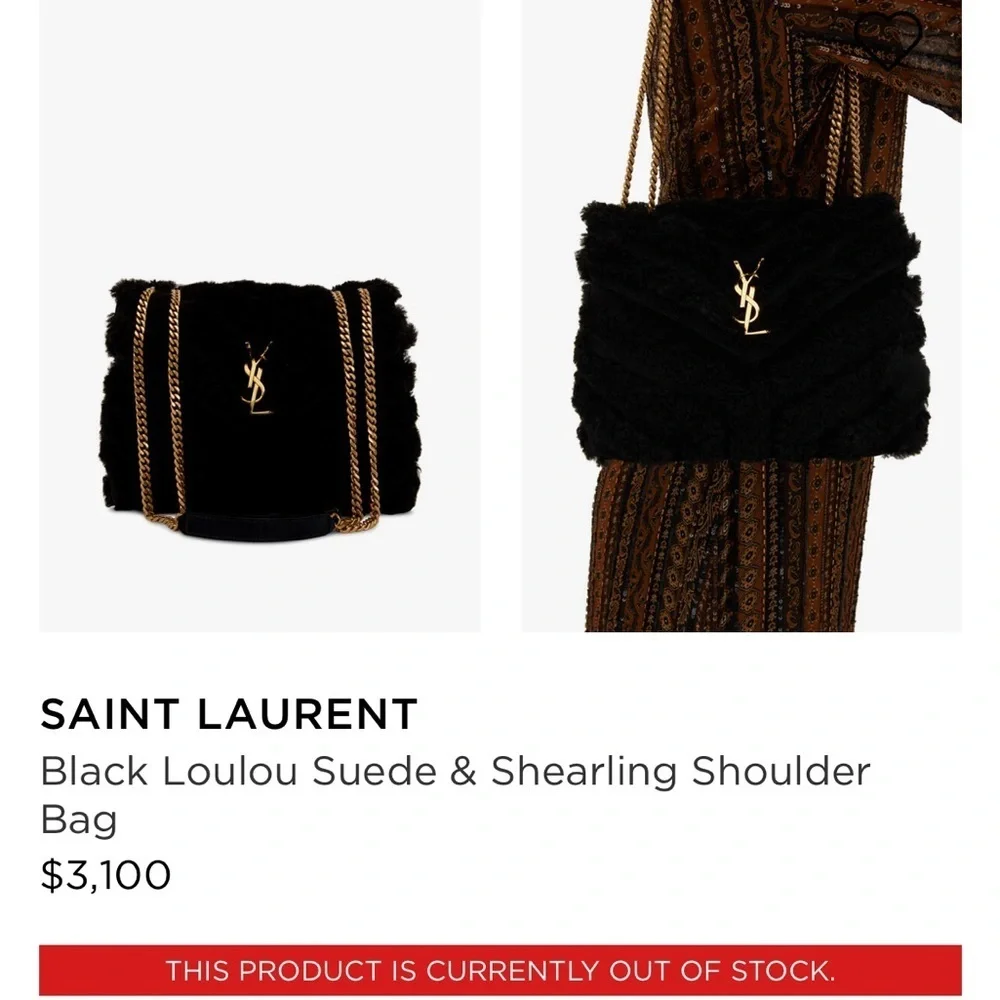 Authentic Yves Saint Laurent Black Loulou Suede & Shearling Shoulder Bag